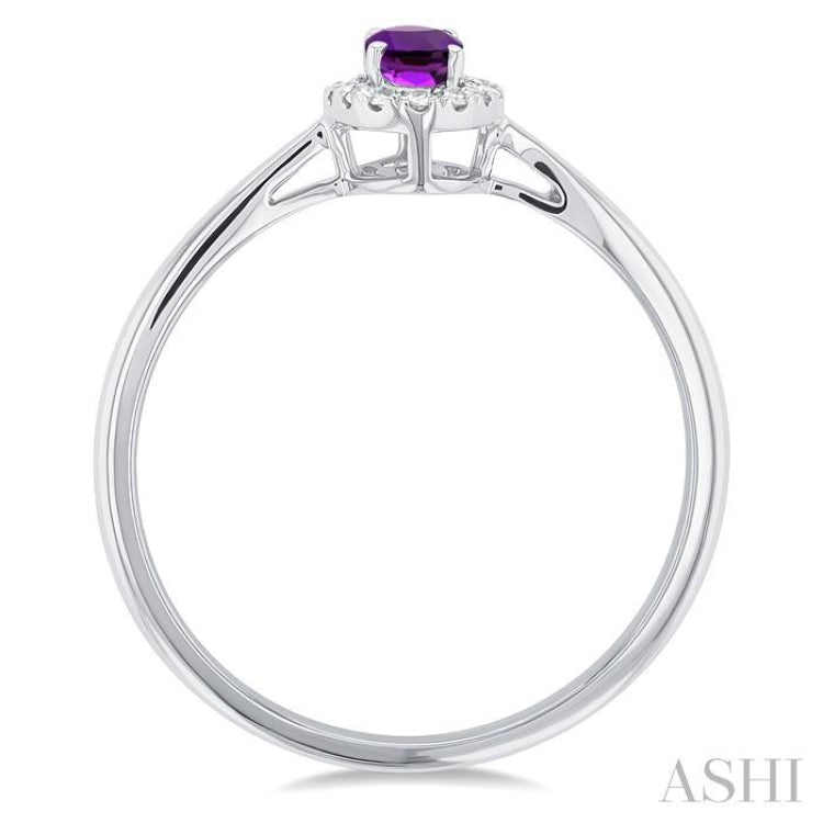 5x3 MM Oval Shape Amethyst and 1/20 Ctw Round Cut Diamond Halo Semi-Precious Ring in 14K White Gold