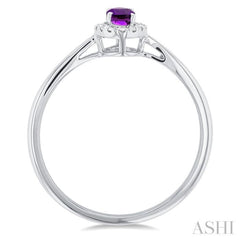 5x3 MM Oval Shape Amethyst and 1/20 Ctw Round Cut Diamond Halo Semi-Precious Ring in 14K White Gold