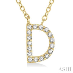 1/20 Ctw Initial 'D' Round Cut Diamond Pendant With Chain in 10K Yellow Gold