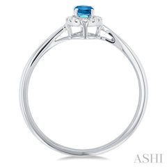 5x3 MM Oval Shape Blue Topaz and 1/20 Ctw Round Cut Diamond Halo Semi-Precious Ring in 14K White Gold