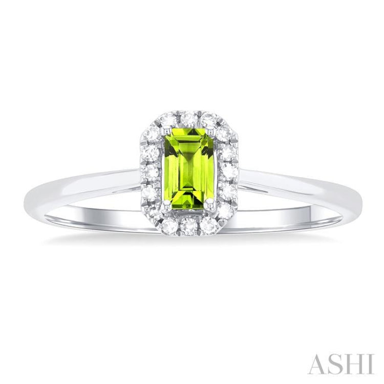 5x3 MM Octagonal Shape Peridot and 1/20 Ctw Round Cut Diamond Halo Semi-Precious Ring in 10K White Gold