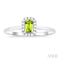 5x3 MM Octagonal Shape Peridot and 1/20 Ctw Round Cut Diamond Halo Semi-Precious Ring in 10K White Gold