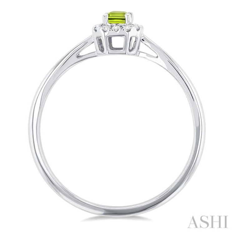 5x3 MM Octagonal Shape Peridot and 1/20 Ctw Round Cut Diamond Halo Semi-Precious Ring in 10K White Gold