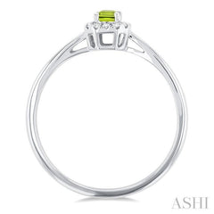 5x3 MM Octagonal Shape Peridot and 1/20 Ctw Round Cut Diamond Halo Semi-Precious Ring in 10K White Gold