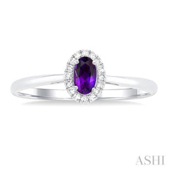 5x3 MM Oval Shape Amethyst and 1/20 Ctw Round Cut Diamond Halo Semi-Precious Ring in 10K White Gold