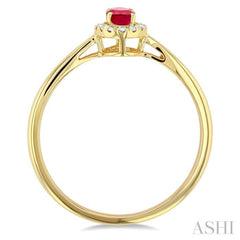 5x3 MM Oval Shape Ruby and 1/20 Ctw Round Cut Diamond Halo Precious Ring in 10K Yellow Gold