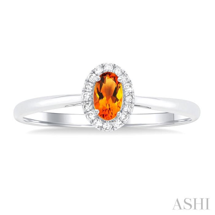 5x3 MM Oval Shape Citrine and 1/20 Ctw Round Cut Diamond Halo Semi-Precious Ring in 14K White Gold