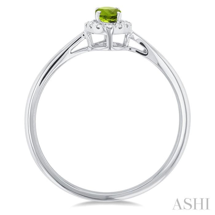 5x3 MM Oval Shape Peridot and 1/20 Ctw Round Cut Diamond Halo Semi-Precious Ring in 10K White Gold