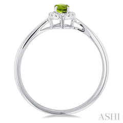 5x3 MM Oval Shape Peridot and 1/20 Ctw Round Cut Diamond Halo Semi-Precious Ring in 10K White Gold