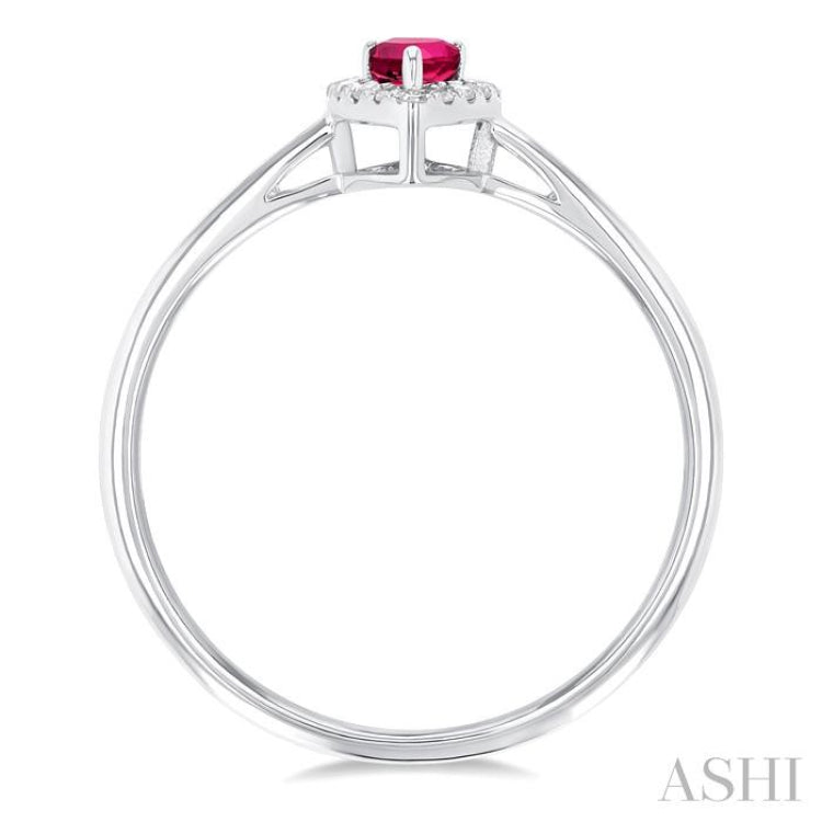 5x3 MM Pear Shape Pink Tourmaline and 1/20 Ctw Round Cut Diamond Halo Semi-Precious Ring in 10K White Gold