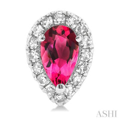 5x3 MM Pear Shape Pink Tourmaline and 1/8 Ctw Round Cut Diamond Halo Semi-Precious Stud Earrings in 10K White Gold