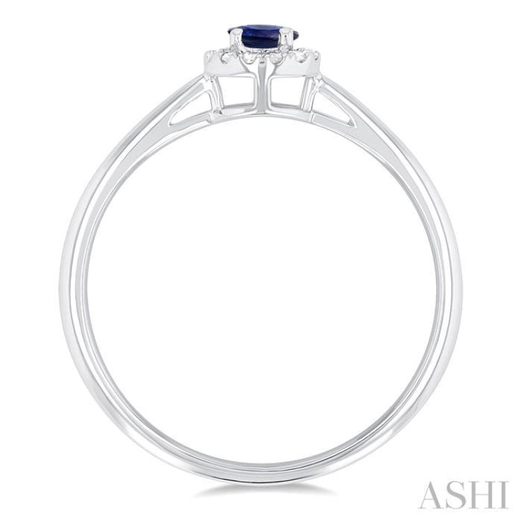 3.25 MM Round Sapphire and 1/20 Ctw Round Cut Diamond Halo Precious Ring in 10K White Gold
