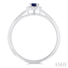 3.25 MM Round Sapphire and 1/20 Ctw Round Cut Diamond Halo Precious Ring in 10K White Gold