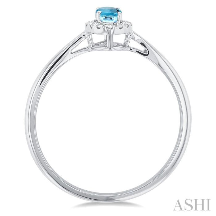 5x3 MM Oval Shape Aquamarine and 1/20 Ctw Round Cut Diamond Halo Semi-Precious Ring in 10K White Gold