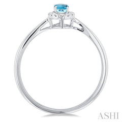 5x3 MM Oval Shape Aquamarine and 1/20 Ctw Round Cut Diamond Halo Semi-Precious Ring in 10K White Gold