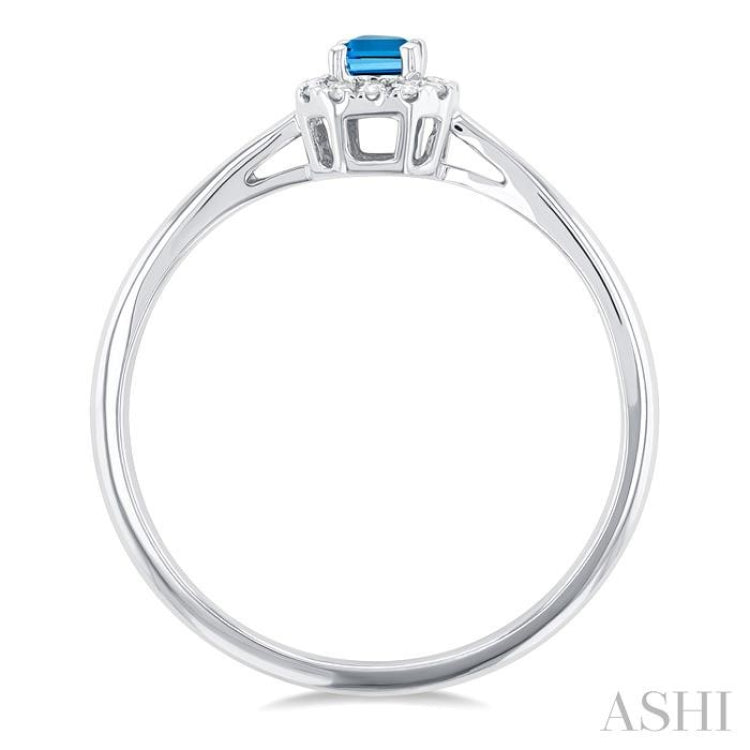 5x3 MM Octagonal Shape Blue Topaz and 1/20 Ctw Round Cut Diamond Halo Semi-Precious Ring in 10K White Gold