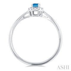 5x3 MM Octagonal Shape Blue Topaz and 1/20 Ctw Round Cut Diamond Halo Semi-Precious Ring in 10K White Gold