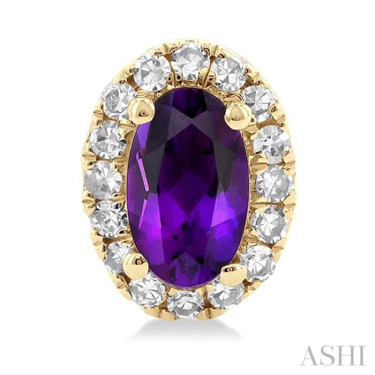5x3 MM Oval Shape Amethyst and 1/8 Ctw Round Cut Diamond Halo Semi-Precious Stud Earrings in 10K Yellow Gold