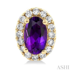 5x3 MM Oval Shape Amethyst and 1/8 Ctw Round Cut Diamond Halo Semi-Precious Stud Earrings in 10K Yellow Gold