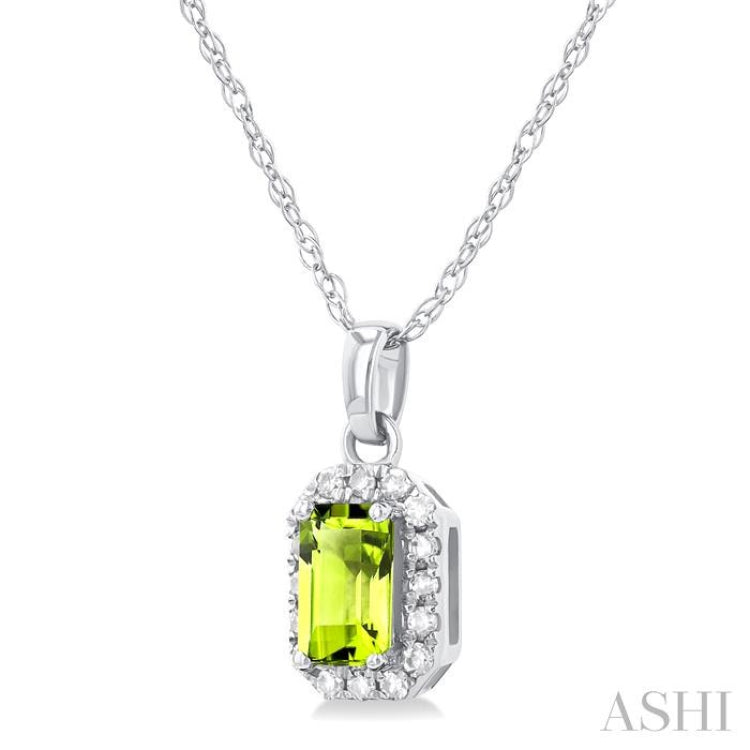 5x3 MM Octagonal Shape Peridot and 1/20 Ctw Round Cut Diamond Halo Semi-Precious Pendant with Chain in 10K White Gold