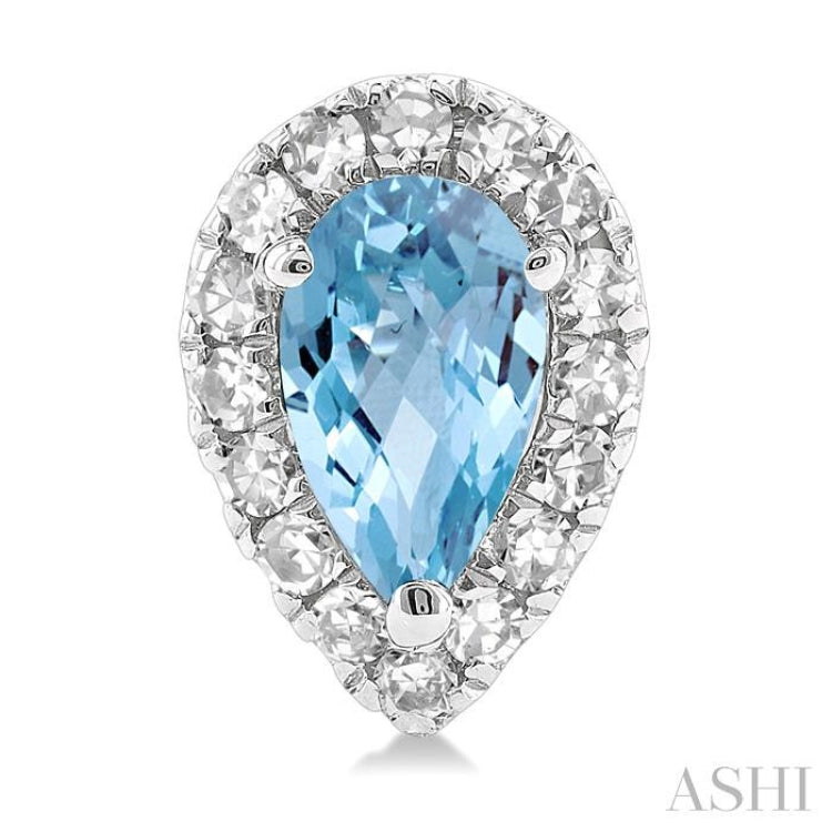 5x3 MM Pear Shape Aquamarine and 1/8 Ctw Round Cut Diamond Halo Semi-Precious Stud Earrings in 10K White Gold