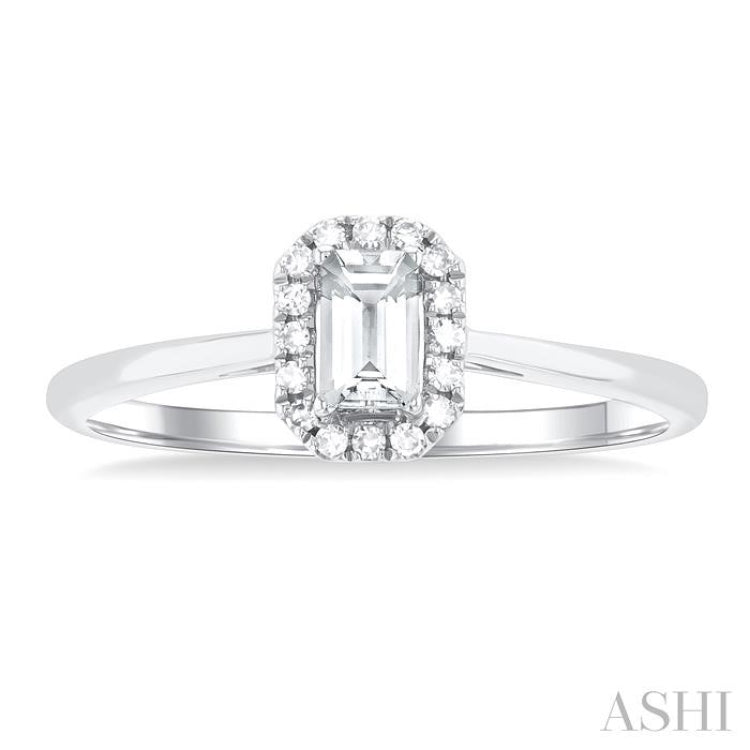 5x3 MM Octagonal Shape White Topaz and 1/20 Ctw Round Cut Diamond Halo Semi-Precious Ring in 10K White Gold