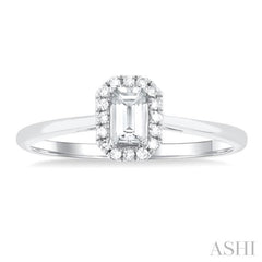 5x3 MM Octagonal Shape White Topaz and 1/20 Ctw Round Cut Diamond Halo Semi-Precious Ring in 10K White Gold