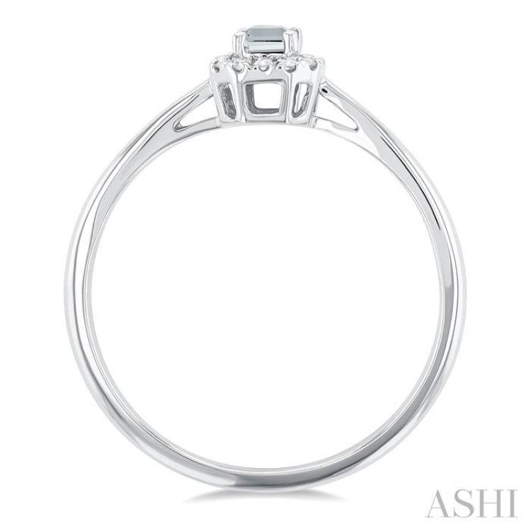5x3 MM Octagonal Shape White Topaz and 1/20 Ctw Round Cut Diamond Halo Semi-Precious Ring in 10K White Gold