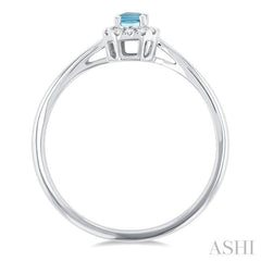 5x3 MM Octagonal Shape Aquamarine and 1/20 Ctw Round Cut Diamond Halo Semi-Precious Ring in 10K White Gold