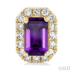 5x3 MM Octagonal Shape Amethyst and 1/8 Ctw Single Cut Diamond Halo Semi-Precious Stud Earrings in 14K Yellow Gold