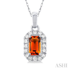 5x3 MM Octagonal Shape Citrine and 1/20 Ctw Round Cut Diamond Halo Semi-Precious Pendant with Chain in 10K White Gold