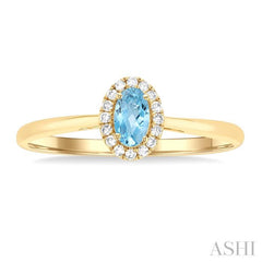 5x3 MM Oval Shape Aquamarine and 1/20 Ctw Round Cut Diamond Halo Semi-Precious Ring in 10K Yellow Gold
