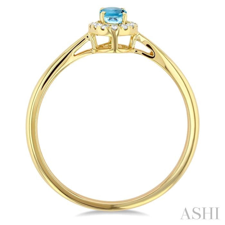 5x3 MM Oval Shape Aquamarine and 1/20 Ctw Round Cut Diamond Halo Semi-Precious Ring in 10K Yellow Gold