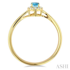 5x3 MM Oval Shape Aquamarine and 1/20 Ctw Round Cut Diamond Halo Semi-Precious Ring in 10K Yellow Gold