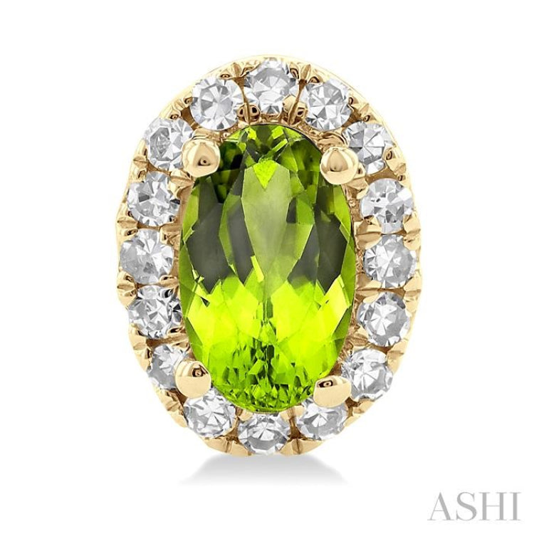 5x3 MM Oval Shape Peridot and 1/8 Ctw Round Cut Diamond Halo Semi-Precious Stud Earrings in 10K Yellow Gold