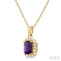 5x3 MM Octagonal Shape Amethyst and 1/20 Ctw Round Cut Diamond Halo Semi-Precious Pendant with Chain in 10K Yellow Gold