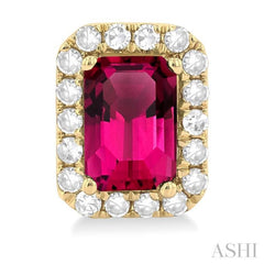 6x4 MM Octagonal Shape Pink Tourmaline and 1/4 Ctw Round Cut Diamond Halo Semi-Precious Stud Earrings in 10K Yellow Gold
