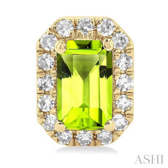 5x3 MM Octagonal Shape Peridot and 1/8 Ctw Single Cut Diamond Halo Semi-Precious Stud Earrings in 14K Yellow Gold