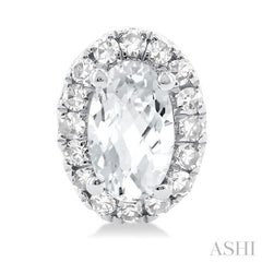 5x3 MM Oval Shape White Topaz and 1/8 Ctw Round Cut Diamond Halo Semi-Precious Stud Earrings in 10K White Gold
