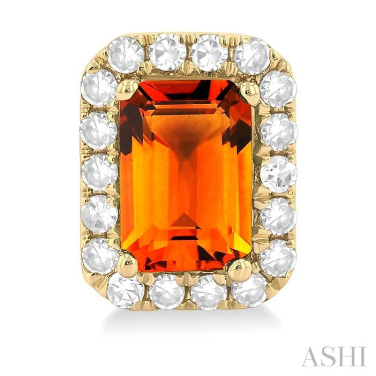 6x4 MM Octagonal Shape Citrine and 1/4 Ctw Round Cut Diamond Halo Semi-Precious Stud Earrings in 14K Yellow Gold