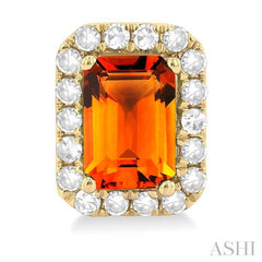 6x4 MM Octagonal Shape Citrine and 1/4 Ctw Round Cut Diamond Halo Semi-Precious Stud Earrings in 14K Yellow Gold