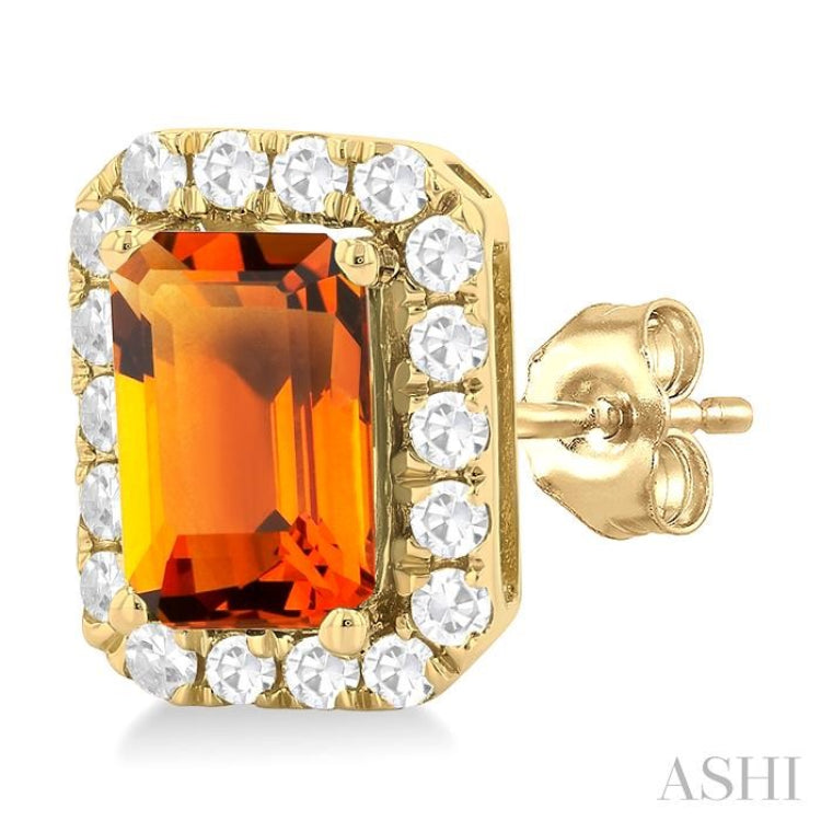 6x4 MM Octagonal Shape Citrine and 1/4 Ctw Round Cut Diamond Halo Semi-Precious Stud Earrings in 10K Yellow Gold