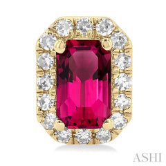 5x3 MM Octagonal Shape Pink Tourmaline and 1/8 Ctw Single Cut Diamond Halo Semi-Precious Stud Earrings in 10K Yellow Gold