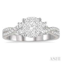 3/4 Ctw Crossed Split Shank Lovebright Diamond Cluster Ring in 14K White Gold