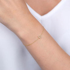 1/20 Ctw Initial 'E' Round Cut Diamond Bracelet in 10K Yellow Gold