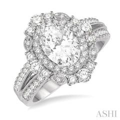7/8 Ctw Oval Round Cut Diamond Semi-Mount Engagement Ring in 14K White Gold