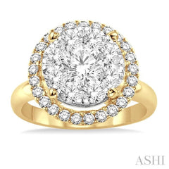 1 1/2 Ctw Lovebright Round Cut Diamond Engagement Ring in 14K Yellow and White Gold