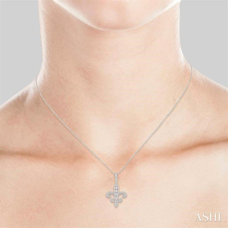 3/4 Ctw Round Cut Diamond Fleur De Lis Pendant in 14K White Gold with Chain