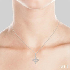 3/4 Ctw Round Cut Diamond Fleur De Lis Pendant in 14K White Gold with Chain