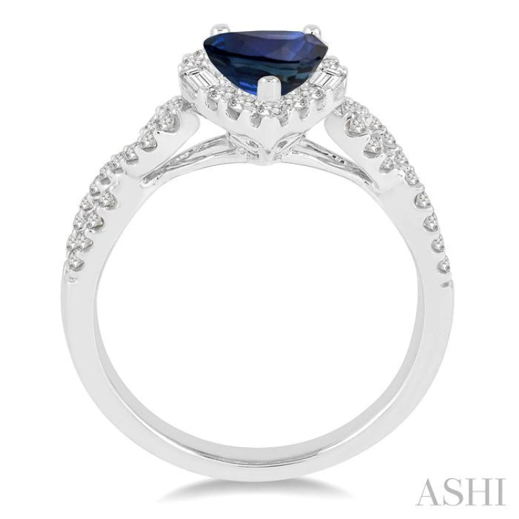 7x5 MM Pear Shape Sapphire and 1/2 Ctw Diamond Precious Ring in 14K White Gold